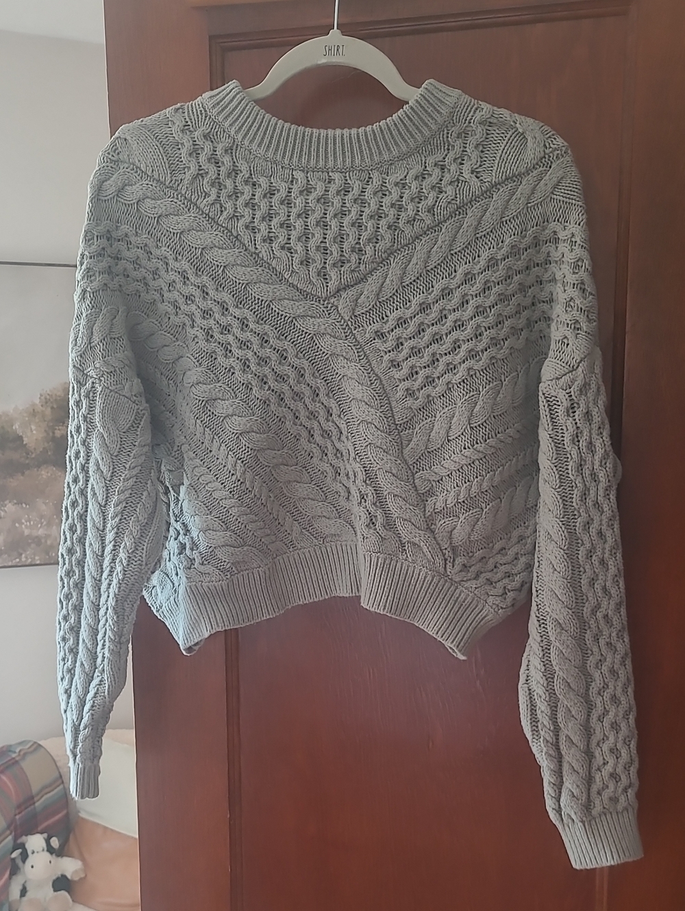 Jessica Simpson Light Gray Cable Knit Crew Neck Sweater
